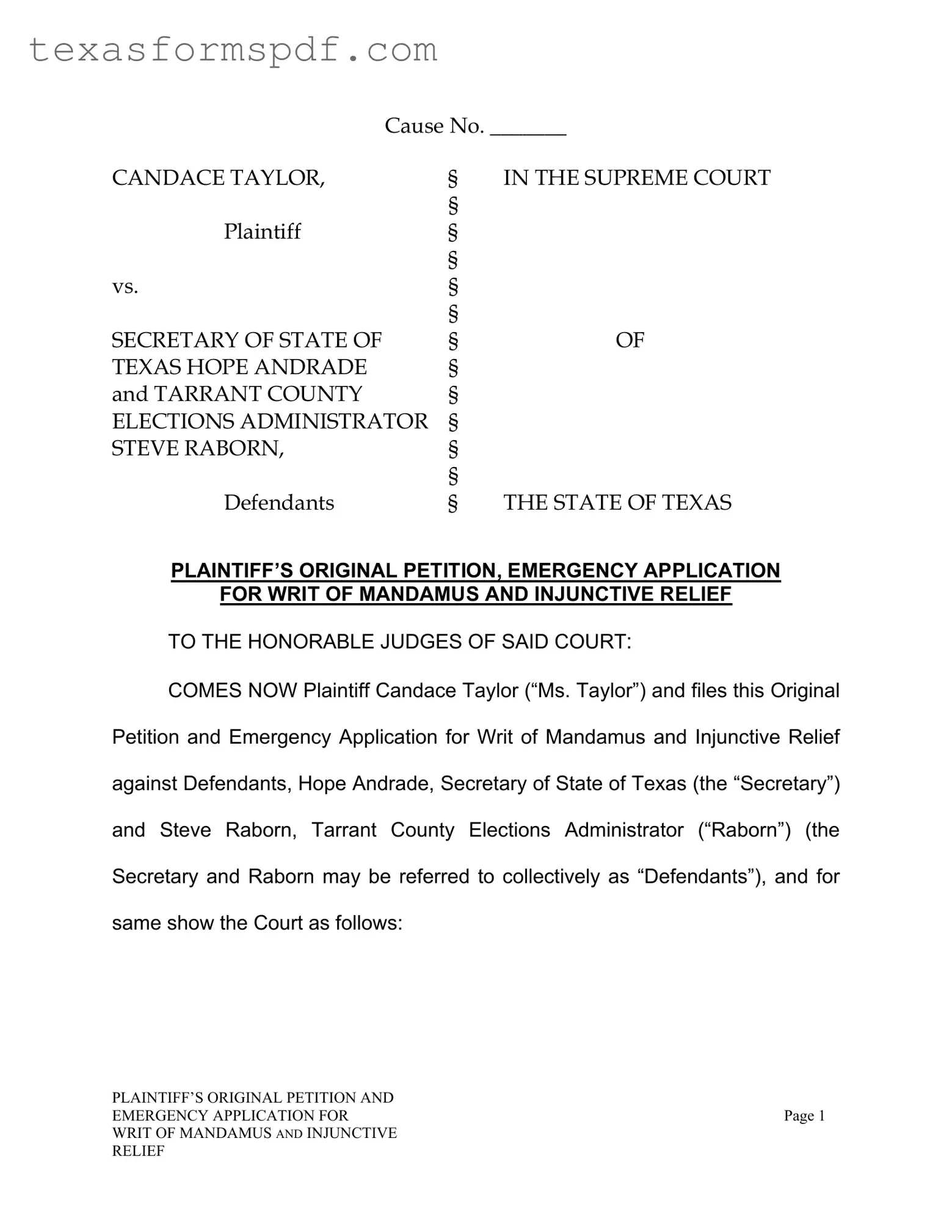Texas Writ Mandamus Form in PDF